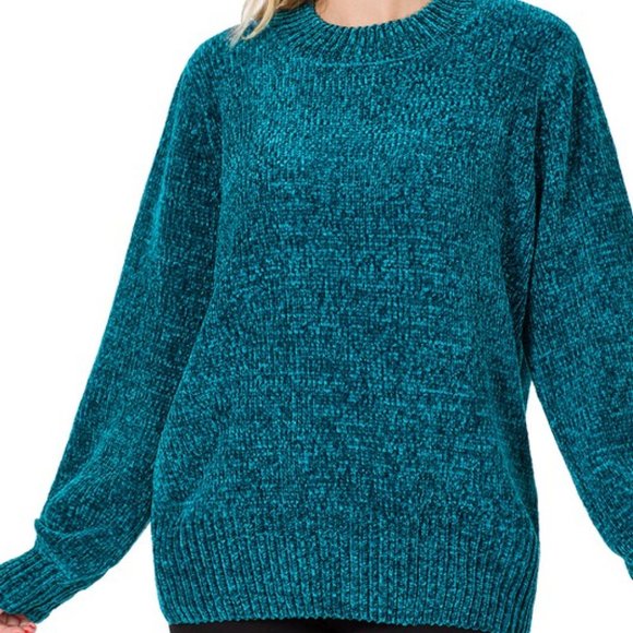 Balloon Sleeve Chenille Sweater - Picture 1 of 4